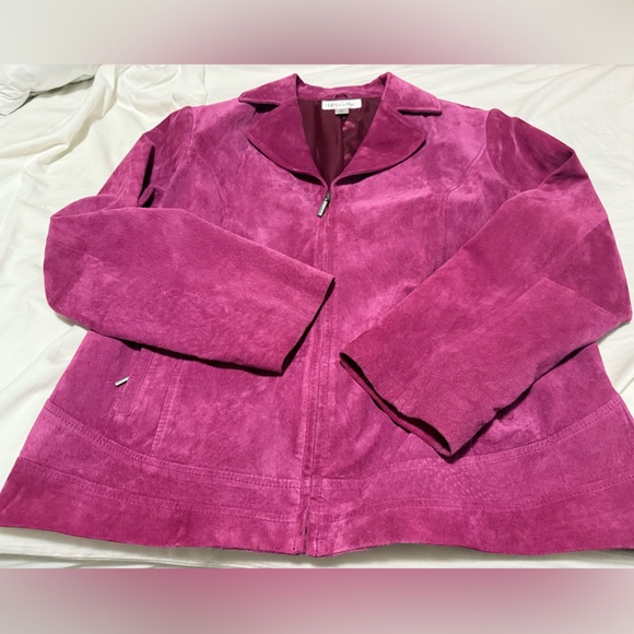 💜Preston & York💜 Fuchsia Genuine Suede Bomber Jacket - Sz XL - Picture 1 of 13